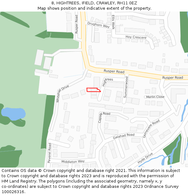 8, HIGHTREES, IFIELD, CRAWLEY, RH11 0EZ: Location map and indicative extent of plot