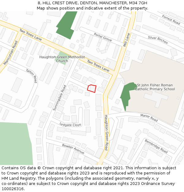 8, HILL CREST DRIVE, DENTON, MANCHESTER, M34 7GH: Location map and indicative extent of plot