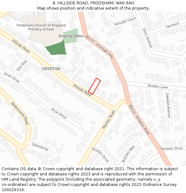 8, HILLSIDE ROAD, FRODSHAM, WA6 6AN: Location map and indicative extent of plot