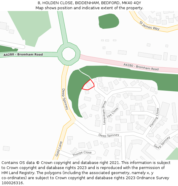 8, HOLDEN CLOSE, BIDDENHAM, BEDFORD, MK40 4QY: Location map and indicative extent of plot