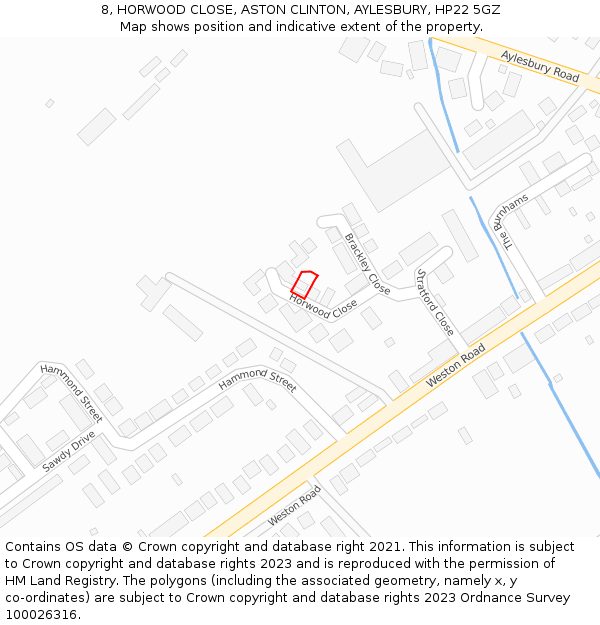 8, HORWOOD CLOSE, ASTON CLINTON, AYLESBURY, HP22 5GZ: Location map and indicative extent of plot