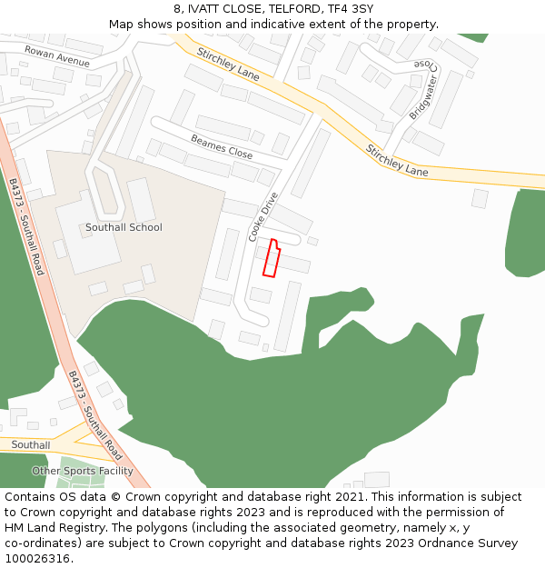 8, IVATT CLOSE, TELFORD, TF4 3SY: Location map and indicative extent of plot