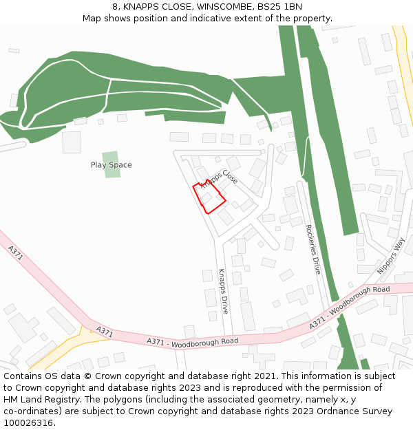 8, KNAPPS CLOSE, WINSCOMBE, BS25 1BN: Location map and indicative extent of plot