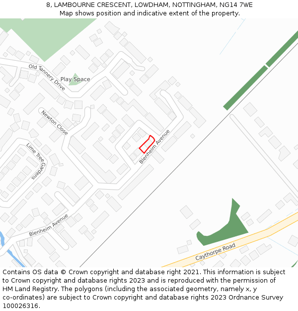 8, LAMBOURNE CRESCENT, LOWDHAM, NOTTINGHAM, NG14 7WE: Location map and indicative extent of plot