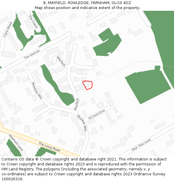 8, MAYFIELD, ROWLEDGE, FARNHAM, GU10 4DZ: Location map and indicative extent of plot