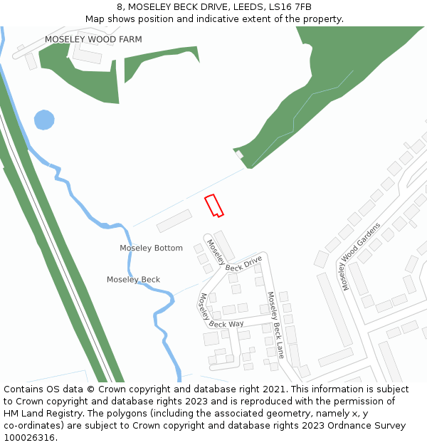 8, MOSELEY BECK DRIVE, LEEDS, LS16 7FB: Location map and indicative extent of plot