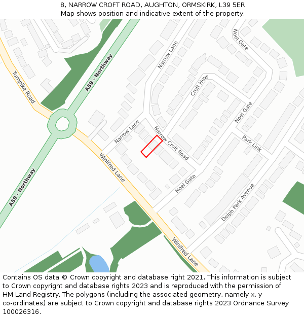 8, NARROW CROFT ROAD, AUGHTON, ORMSKIRK, L39 5ER: Location map and indicative extent of plot