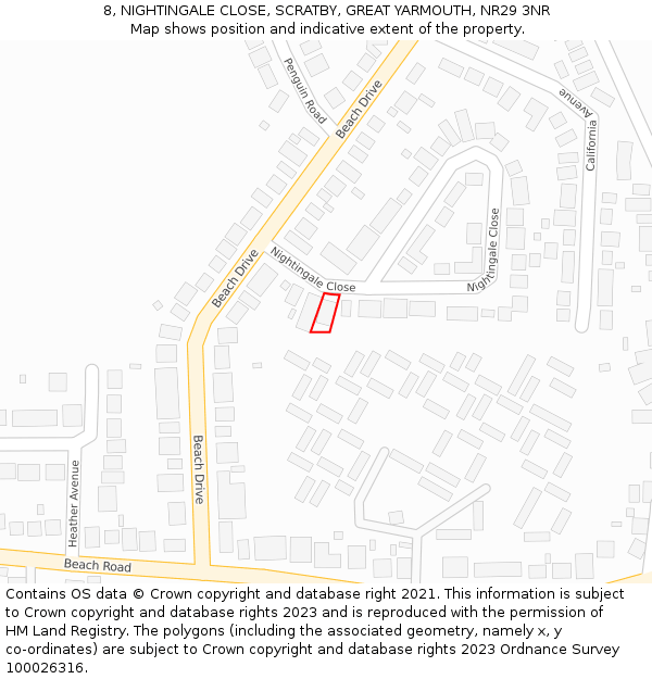 8, NIGHTINGALE CLOSE, SCRATBY, GREAT YARMOUTH, NR29 3NR: Location map and indicative extent of plot