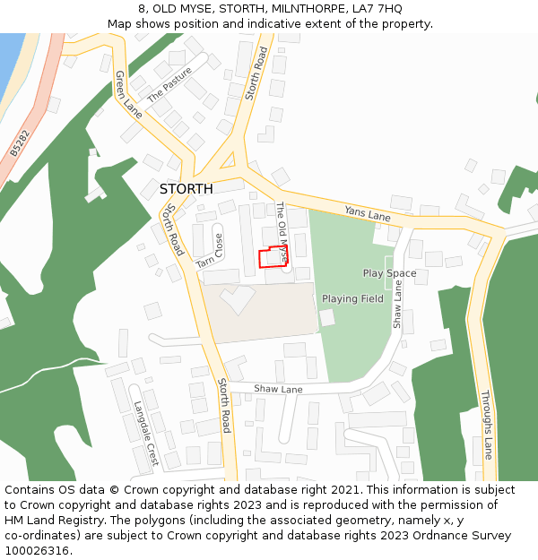 8, OLD MYSE, STORTH, MILNTHORPE, LA7 7HQ: Location map and indicative extent of plot