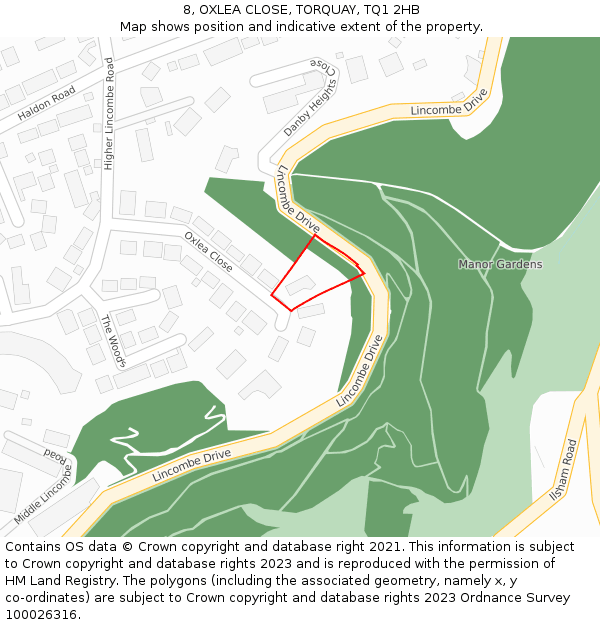 8, OXLEA CLOSE, TORQUAY, TQ1 2HB: Location map and indicative extent of plot