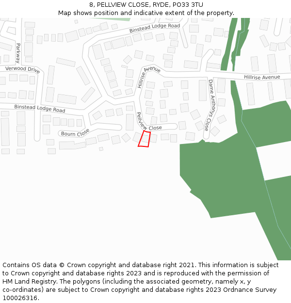 8, PELLVIEW CLOSE, RYDE, PO33 3TU: Location map and indicative extent of plot