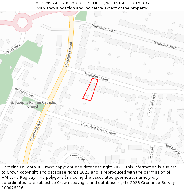 8, PLANTATION ROAD, CHESTFIELD, WHITSTABLE, CT5 3LG: Location map and indicative extent of plot