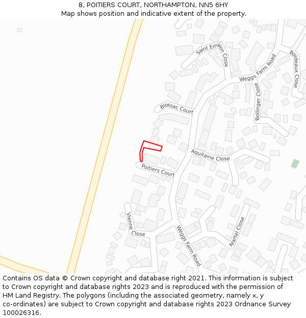 8, POITIERS COURT, NORTHAMPTON, NN5 6HY: Location map and indicative extent of plot