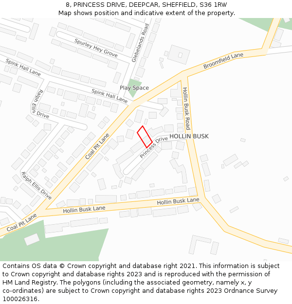 8, PRINCESS DRIVE, DEEPCAR, SHEFFIELD, S36 1RW: Location map and indicative extent of plot