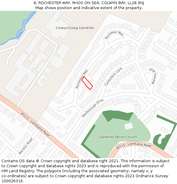 8, ROCHESTER WAY, RHOS ON SEA, COLWYN BAY, LL28 4NJ: Location map and indicative extent of plot