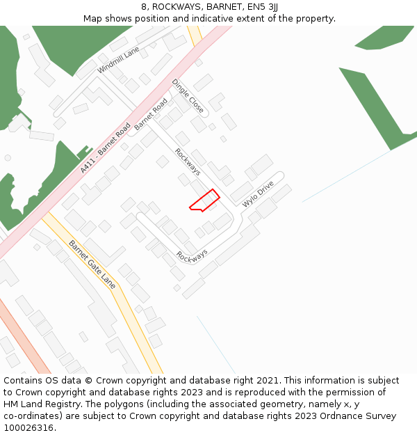 8, ROCKWAYS, BARNET, EN5 3JJ: Location map and indicative extent of plot