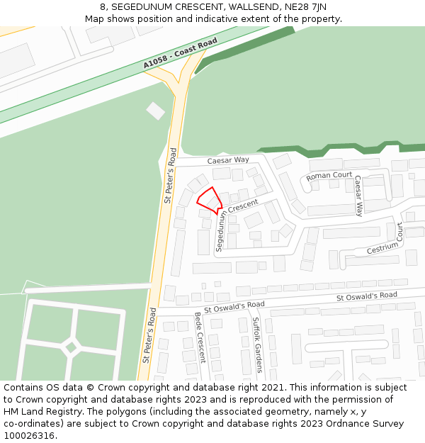 8, SEGEDUNUM CRESCENT, WALLSEND, NE28 7JN: Location map and indicative extent of plot