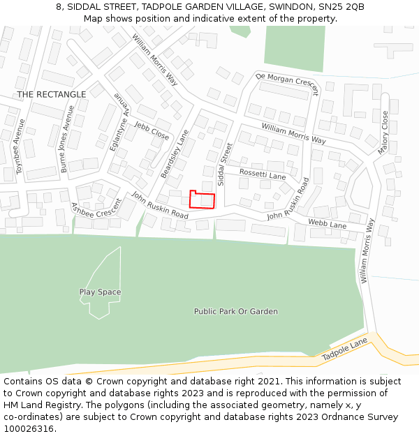 8, SIDDAL STREET, TADPOLE GARDEN VILLAGE, SWINDON, SN25 2QB: Location map and indicative extent of plot