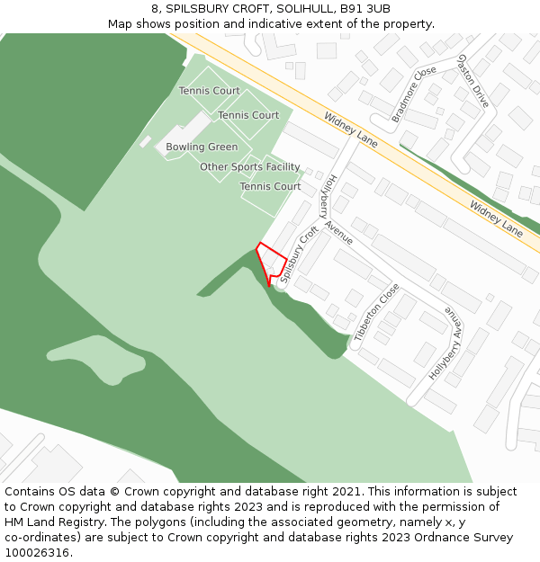 8, SPILSBURY CROFT, SOLIHULL, B91 3UB: Location map and indicative extent of plot