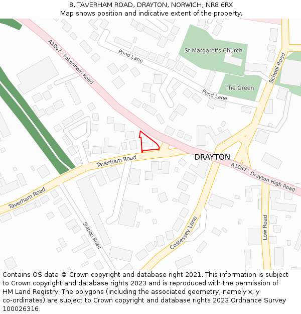 8, TAVERHAM ROAD, DRAYTON, NORWICH, NR8 6RX: Location map and indicative extent of plot