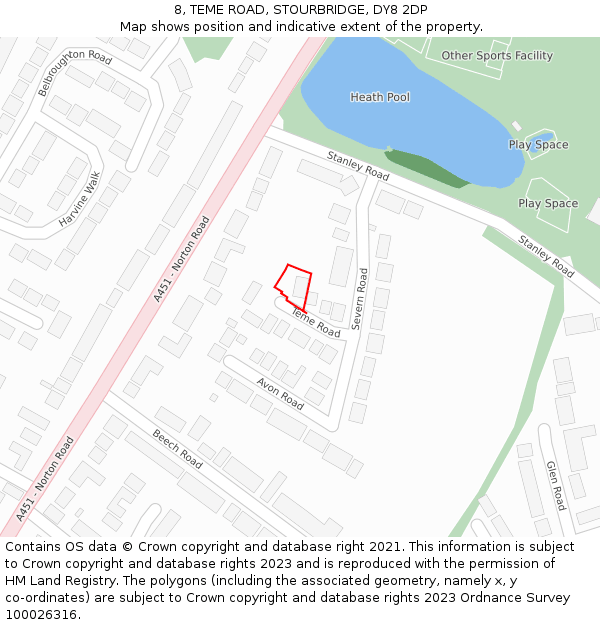 8, TEME ROAD, STOURBRIDGE, DY8 2DP: Location map and indicative extent of plot