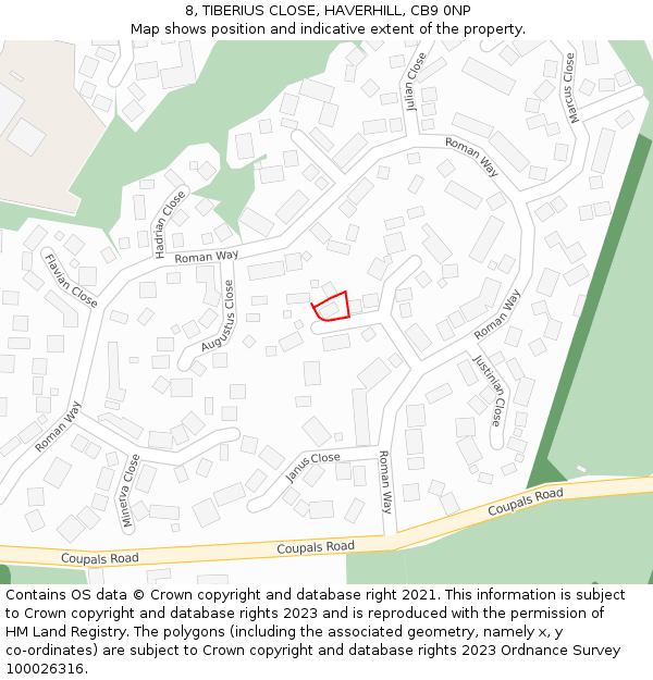 8, TIBERIUS CLOSE, HAVERHILL, CB9 0NP: Location map and indicative extent of plot