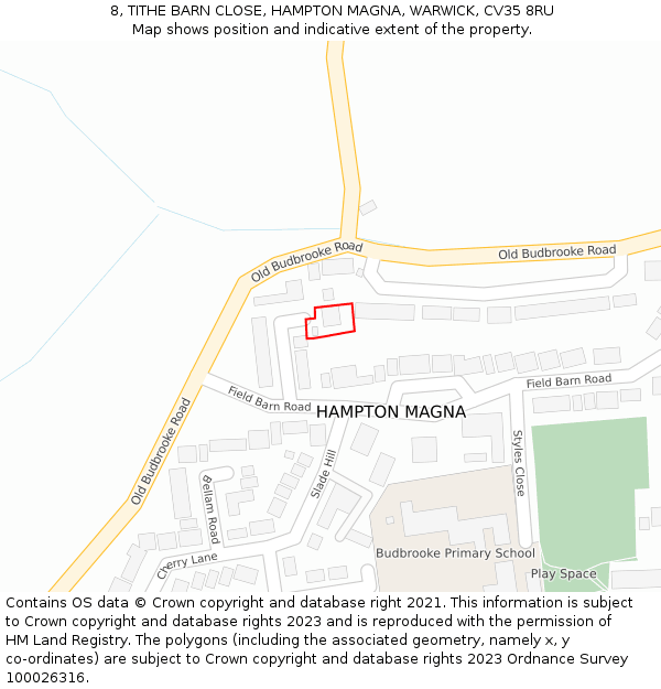 8, TITHE BARN CLOSE, HAMPTON MAGNA, WARWICK, CV35 8RU: Location map and indicative extent of plot