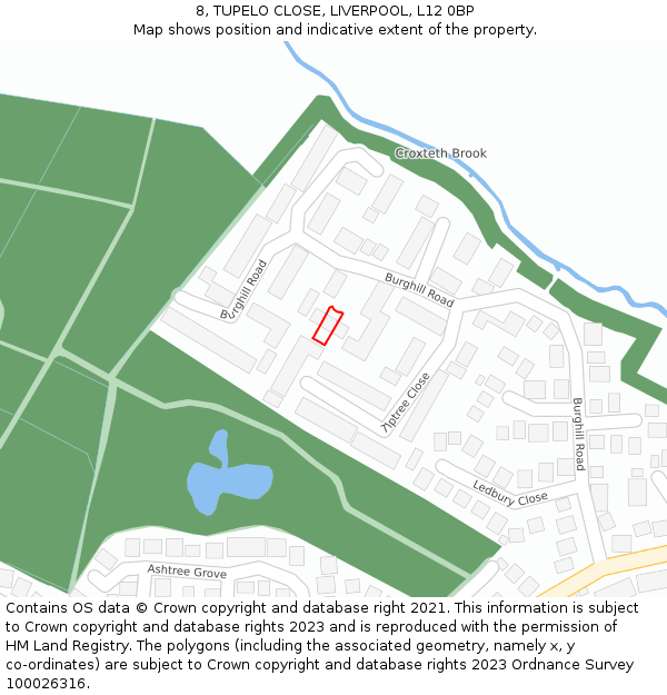 8, TUPELO CLOSE, LIVERPOOL, L12 0BP: Location map and indicative extent of plot