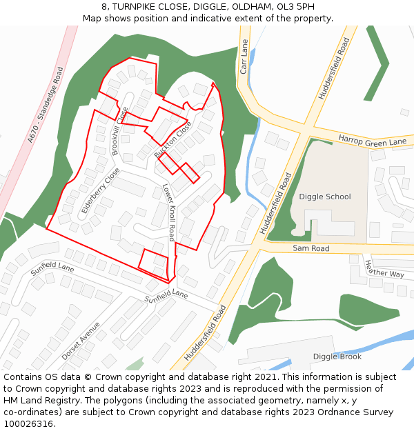 8, TURNPIKE CLOSE, DIGGLE, OLDHAM, OL3 5PH: Location map and indicative extent of plot