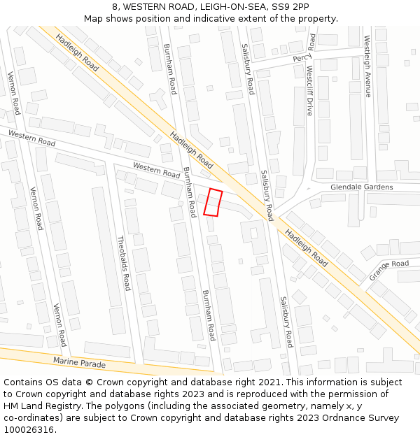 8, WESTERN ROAD, LEIGH-ON-SEA, SS9 2PP: Location map and indicative extent of plot