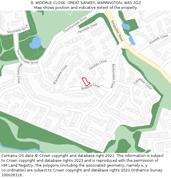 8, WIDDALE CLOSE, GREAT SANKEY, WARRINGTON, WA5 3GZ: Location map and indicative extent of plot