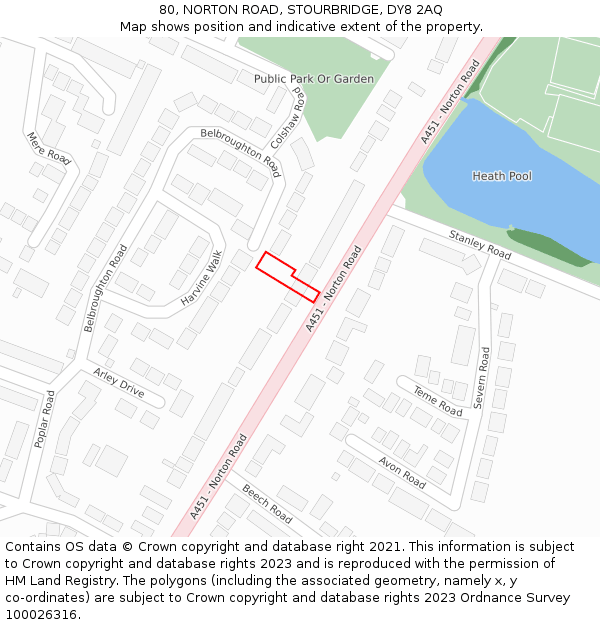 80, NORTON ROAD, STOURBRIDGE, DY8 2AQ: Location map and indicative extent of plot