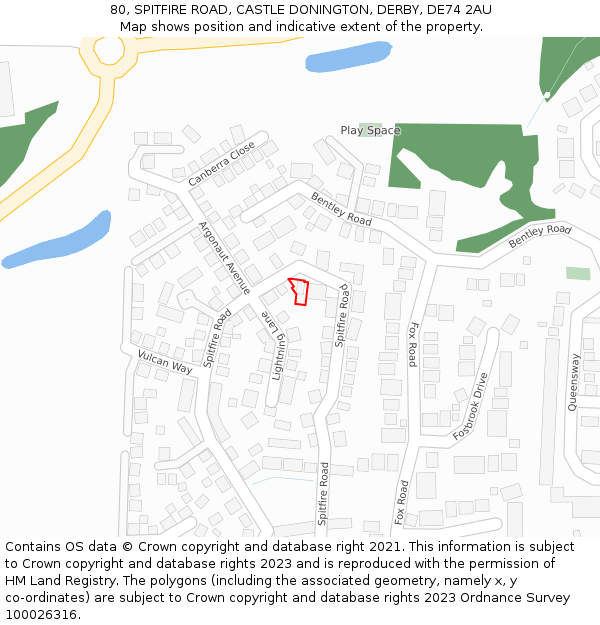 80, SPITFIRE ROAD, CASTLE DONINGTON, DERBY, DE74 2AU: Location map and indicative extent of plot