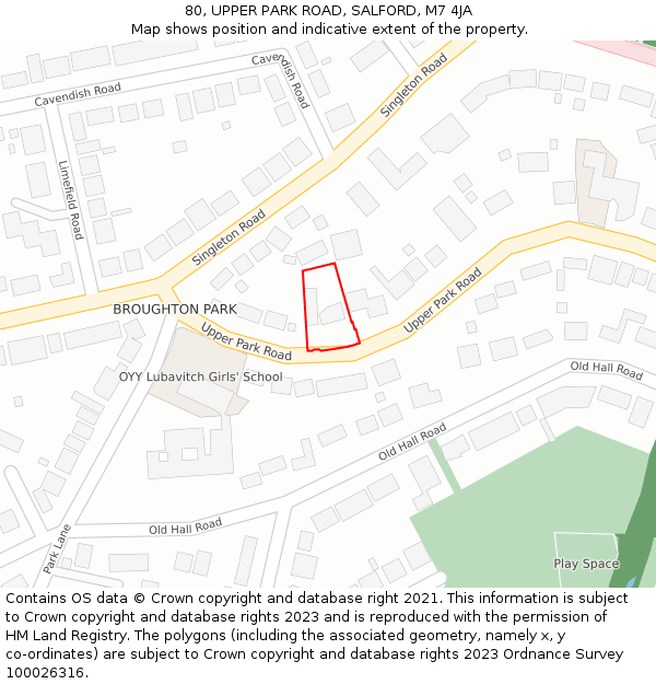 80, UPPER PARK ROAD, SALFORD, M7 4JA: Location map and indicative extent of plot