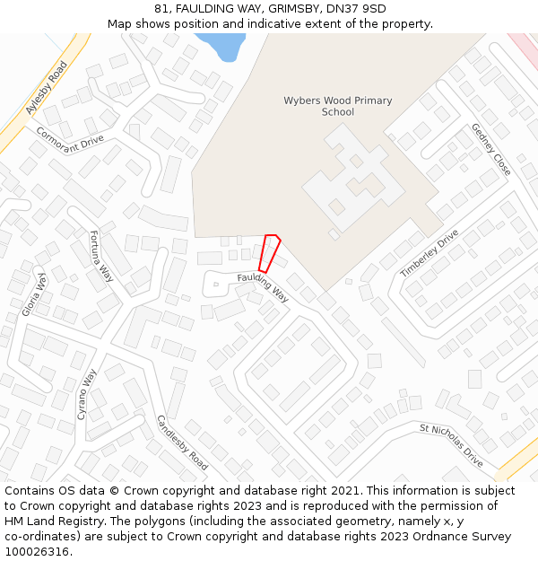 81, FAULDING WAY, GRIMSBY, DN37 9SD: Location map and indicative extent of plot