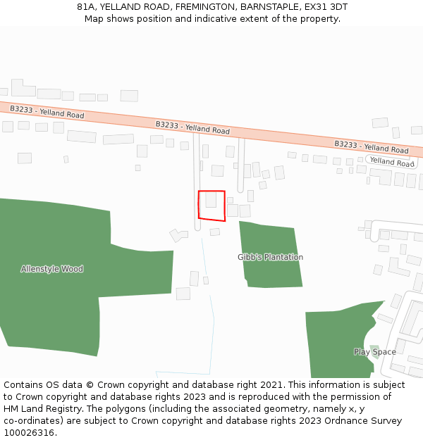 81A, YELLAND ROAD, FREMINGTON, BARNSTAPLE, EX31 3DT: Location map and indicative extent of plot