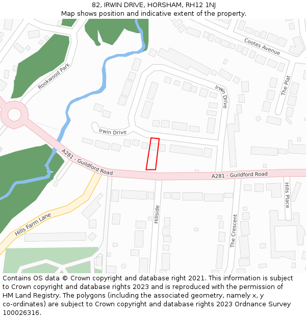 82, IRWIN DRIVE, HORSHAM, RH12 1NJ: Location map and indicative extent of plot