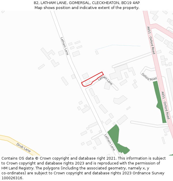 82, LATHAM LANE, GOMERSAL, CLECKHEATON, BD19 4AP: Location map and indicative extent of plot