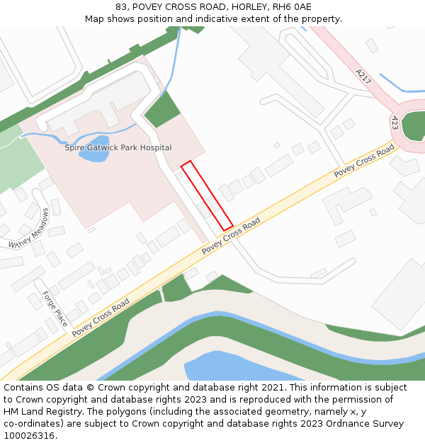 83, POVEY CROSS ROAD, HORLEY, RH6 0AE: Location map and indicative extent of plot