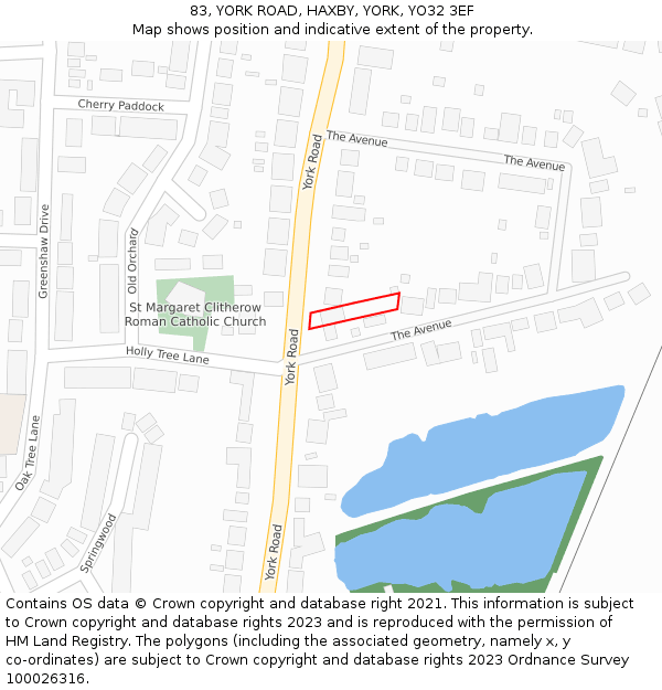 83, YORK ROAD, HAXBY, YORK, YO32 3EF: Location map and indicative extent of plot