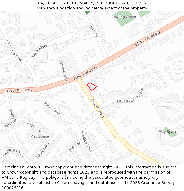 84, CHAPEL STREET, YAXLEY, PETERBOROUGH, PE7 3LN: Location map and indicative extent of plot