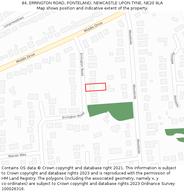 84, ERRINGTON ROAD, PONTELAND, NEWCASTLE UPON TYNE, NE20 9LA: Location map and indicative extent of plot