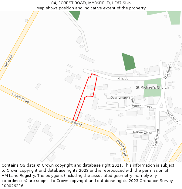 84, FOREST ROAD, MARKFIELD, LE67 9UN: Location map and indicative extent of plot