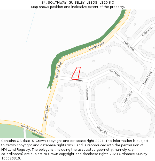 84, SOUTHWAY, GUISELEY, LEEDS, LS20 8JQ: Location map and indicative extent of plot