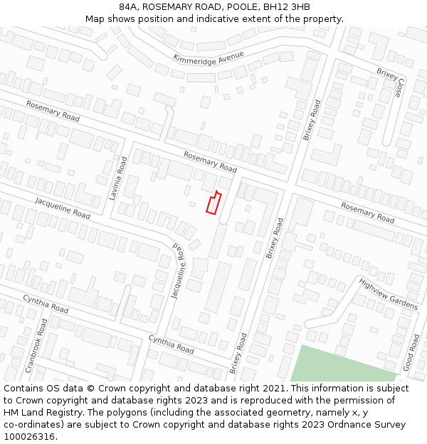 84A, ROSEMARY ROAD, POOLE, BH12 3HB: Location map and indicative extent of plot