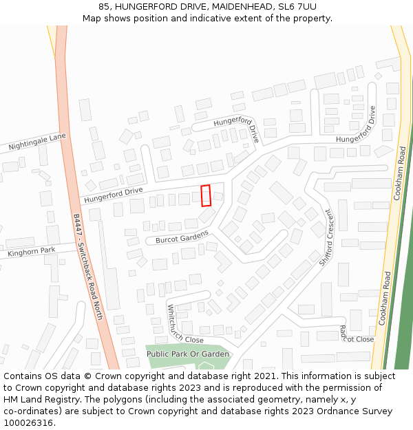 85, HUNGERFORD DRIVE, MAIDENHEAD, SL6 7UU: Location map and indicative extent of plot