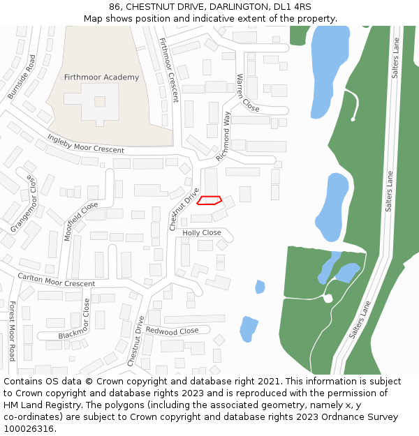 86, CHESTNUT DRIVE, DARLINGTON, DL1 4RS: Location map and indicative extent of plot