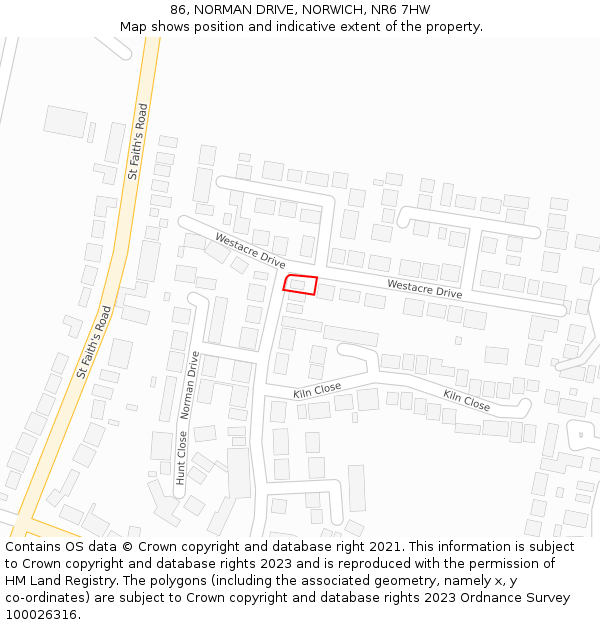 86, NORMAN DRIVE, NORWICH, NR6 7HW: Location map and indicative extent of plot