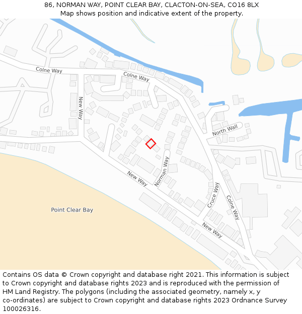 86, NORMAN WAY, POINT CLEAR BAY, CLACTON-ON-SEA, CO16 8LX: Location map and indicative extent of plot