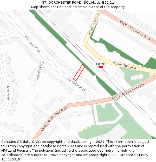 87, DORCHESTER ROAD, SOLIHULL, B91 1LJ: Location map and indicative extent of plot